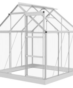 Outsunny 6 x 6ft Walk-In Greenhouse, Polycarbonate Greenhouse with Sliding Door, Window, Aluminium Frame, Foundation, Silver