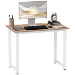 HOMCOM Computer Desk, Writing Table, 100 x 60 x 76cm Workstation for Home Office, Study with Metal Frame, Simple Assembly, White