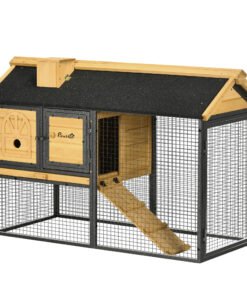 PawHut Outdoor Rabbit Hutch, with Run, Removable Tray, Asphalt Roof, 120 x 55.5 x 80cm