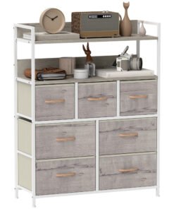 HOMCOM Rustic Chest of Seven Fabric Drawers - Natural Wood Finish