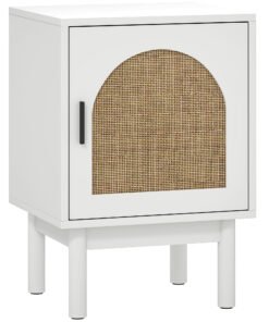 HOMCOM Rattan Bedside Table for Bedroom - White