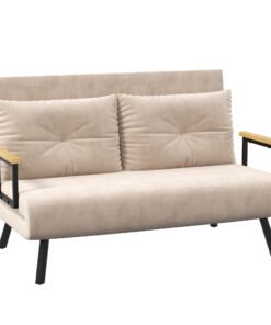 HOMCOM 4-in-1 Velvet-Feel Double Sofa Bed, with Pillows - Beige