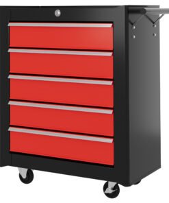 HOMCOM 5-Drawer Tool Chest with Wheels, Steel Lockable Tool Storage Cabinet with Handle, 2 Keys for Garage, Workshop, Red