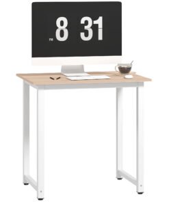 HOMCOM Computer Desk, Writing Table, 80 x 60 x 76cm Workstation for Home Office, Study with Metal Frame, Simple Assembly, White