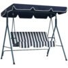 Outsunny 3 Seater Garden Swing Chair, Outdoor Swing Chair with Adjustable Canopy, Mental Frame & Cushions, Blue
