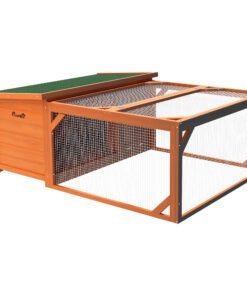 PawHut Rabbit Hutch Outdoor Guinea Pig Hutch with Run Small Animal Off-ground Duck House Hideaway Backyard with Openable Roof 125.5 x 100 x 49cm Orange