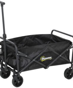 Outsunny 62L Festival Trolley on Wheels, Garden Folding Trolley Cart, 120kg Heavy Duty Collapsible Folding Wagon with Adjustable Handle and Carrying Bag for Beach, Camping, Festival, Black