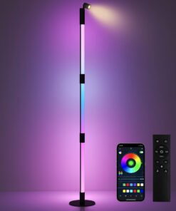HOMCOM LED Floor Lamp with Reading Light, 360° RGB Detachable Corner Floor Lamp with App & Remote Control, Standing Lamp with Music Sync & Timing, for Living Room, Game Room, Dark Grey