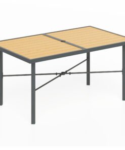 Outsunny Garden Table for 6, 150 cm Rectangular Outdoor Dining Table with 5 cm Umbrella Hole, Wood Effect Top, Rust Resistant Frame, for Patio, Balcony, Terrace, Natural Wood Finish