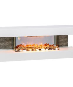 HOMCOM 47inch / 120cm Electric Fireplace Wall Mounted, Freestanding, Glass Electric Fire Suite with Mantel, Adjustable LED Flame Effect and Temperature, Log, Pebble, Remote Control, 2000W, White