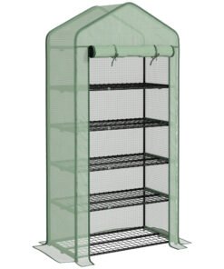 Outsunny 5 Tier Widened Mini Greenhouse with Reinforced PE Cover, Portable Indoor Outdoor Green House with Roll-up Door and Wire Shelves, 193H x 90W x 49Dcm, Green