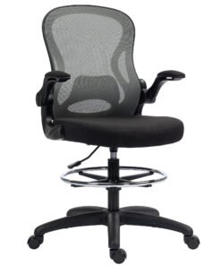 Vinsetto Adjustable Mesh Standing Desk Chair with Flip-up Armrests Lumbar Support Armrests Adjustable Footrest Ring, Dark Grey