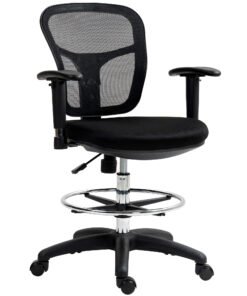HOMCOM Drafting Chair with Adjustable Armrests, Ergonomic Mesh Office Chair with Lumbar Support, Adjustable Height and Footrest for Standing Desk, Black