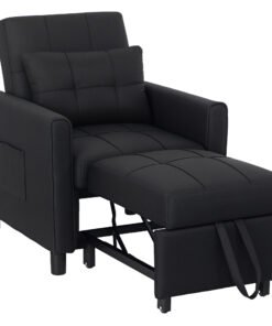 HOMCOM Linen-Look Single Chair Bed - Black
