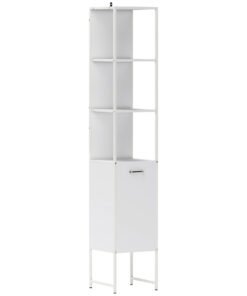 HOMCOM Tall Bathroom Cabinet with Open Shelves and Adjustable Shelf - White