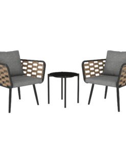 Outsunny 3 Pieces Rattan Bistro Set with Washable Seat and Back Cushions, Glass Top Coffee Table, for Outdoor, Patio, Black