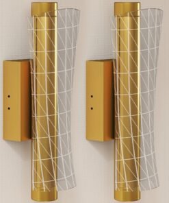 HOMCOM Led Wall Lamp 2 Pack, 9W Modern Indoor Geometric Mesh Wall Light, Colour Temperature Adjustable 3000K/4000K/6500K for Bedroom, Living Room, Hallway, Stairs, Gold Tone