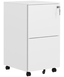 Vinsetto 2-Drawer Vertical Filing Cabinet with Lock and 5 Wheels, Steel Mobile File Cabinet, for A4, Legal and Letter Size, Pre-Assembled Body, White