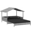 PawHut Extendable Elevated Dog Bed, Rattan Dog House, with Water-Resistant Roof, Removable Cushion, Charcoal Grey