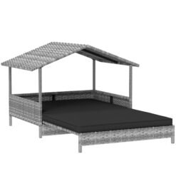 PawHut Extendable Elevated Dog Bed, Rattan Dog House, with Water-Resistant Roof, Removable Cushion, Charcoal Grey