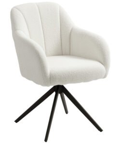 HOMCOM 360 Degree Swivel Accent Chair, Teddy Fleece Fabric Armchair, Upholstered Tufted Vanity Chair with Steel Legs for Living Room, Bedroom, Home Office, White