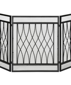 HOMCOM 126cm 3-Panel Metal Folding Fireplace Screen Heat Flame Protective Guard Child Pet Home Spark Barrier Surround w/ Mesh Pattern