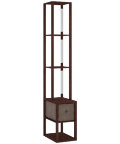 HOMCOM Floor Lamp with Shelves, LED Column Modern Standing Lamp with Fabric Drawer, Adjustable Brightness, Foot Switch for Living Room, Bedroom, Office, Dark Brown
