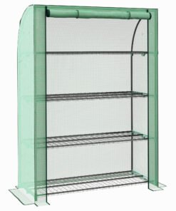 Outsunny 4 Tier Mini Greenhouse with Reinforced PE Cover, Portable Indoor Outdoor Green House with Roll-up Door and Wire Shelves, 170H x 120W x 50Dcm, Green