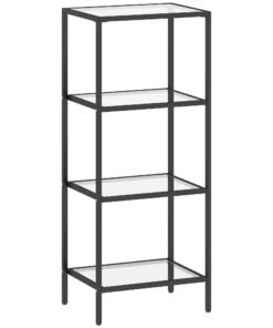 HOMCOM 4-Tier Shelving Unit, Glass Shelf, Vertical Storage Shelf for Living Room, Home Office, Bedroom, Bathroom, Black