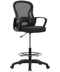 Vinsetto Drafting Chair with Adjustable Footrest, Ergonomic Mesh Office Chair with Lumbar Support, Adjustable Height for Standing Desk, Black