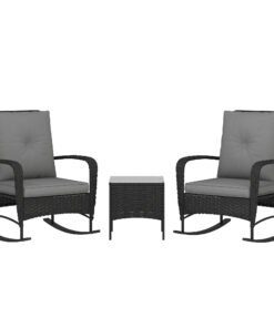 Outsunny Three-Piece Rocking Chair Rattan Bistro Set - Black