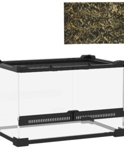 PawHut Reptile Glass Terrarium with Stone Background, Front Ventilation, Escape-Proof Knob Lock, 30 x 20 x 20 cm, Black
