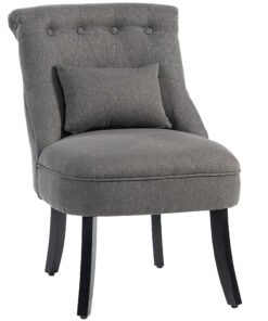HOMCOM Fabric Single Sofa Dining Chair Tub Chair Upholstered W/ Pillow Solid Wood Leg Home Living Room Furniture Charcoal Grey