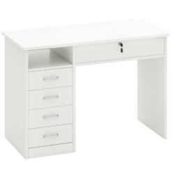 HOMCOM Computer Desk, Home Office Desk with Lockable Drawer, Storage Shelf for Study Bedroom, 110 x 50 x 76 cm, White