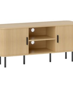 HOMCOM TV Stand Cabinet for TVs up to 55 Inches, TV Unit with Storage Shelves and Cupboard for Living Room, Oak Tone