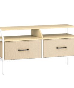 HOMCOM TV Stand Cabinet, TV Unit for 55-inch TVs with 2 Foldable Fabric Drawers, 5 Divided Side Pockets, Open Shelves, Console Table for Living Room, Bedroom, Entertainment Room, Natural Wood Finish