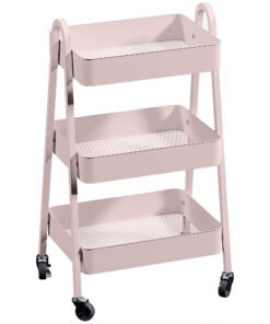 HOMCOM Three-Tier Storage Trolley - Pink