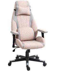 HOMCOM Fabric Gaming Chair with Lumbar Support, Headrest - Pale Pink