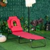 Outsunny Foldable Outdoor Sun Lounger Adjustable Backrest Reclining Chair with Pillow and Reading Hole Garden Beach, Red