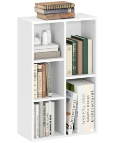 HOMCOM 2-Tier Bookshelf with 5 Compartments - White