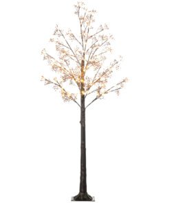 HOMCOM 6ft Artificial Gypsophila Blossom Tree Light with 96 Warm White LED Light, Baby Breath Flowers for Home Party Wedding, Indoor and Outdoor Use