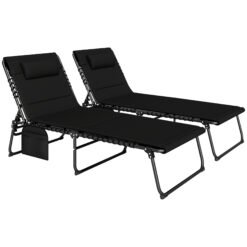 Outsunny Set of Two Reclining Sun Loungers - Black
