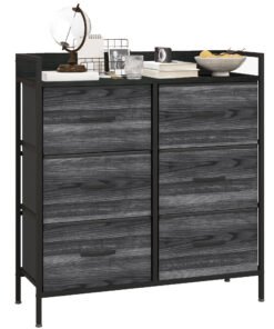 HOMCOM Rustic Chest of Six Fabric Drawers - Black