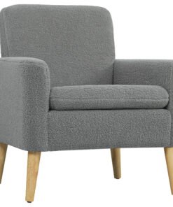 HOMCOM Armchair, Upholstered Accent Chair with Wood Legs and Wide Padded Seat, Teddy Occasional Chair, Grey