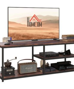 HOMCOM TV Unit for 55 inch TVs, Industrial TV Table with 2 Storage Shelves and Metal Frame, Entertainment Unit For living Room, Rustic Brown