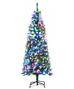 HOMCOM 5FT Tall Prelit Pencil Slim Artificial Christmas Tree with Realistic Branches, 250 Colourful LED Lights and 408 Tips, Xmas Decoration, Green