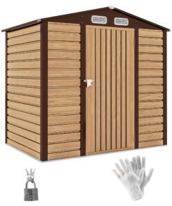 Outsunny 4 x 6ft Galvanised Steel Garden Shed, with Lock and Gloves - Oak
