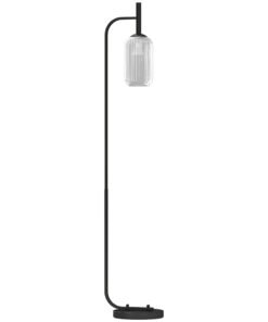 HOMCOM Floor Lamp for Living Room with Glass Lampshade, Modern Standing Lamp with Foot Switch for Bedroom, Bulb not Included, Black