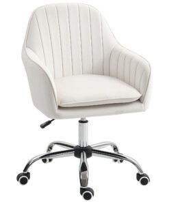 HOMCOM Velvet-Feel Office Chair with Adjustable Height and Wheels - Cream White