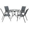 Outsunny Five-Piece Steel Patio Set, with Glass-Top Table - Dark Grey